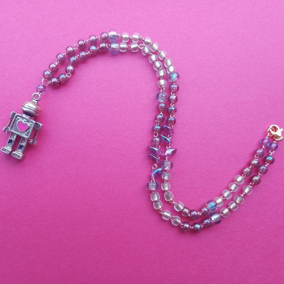 HANDMADE Beaded 'Electric Love' Robot Necklace - Plantasma Floria - Picture 2 of 6
